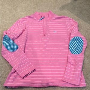 Vineyard Vines Pink and Blue Striped Sweatshirt with Gingham Accents